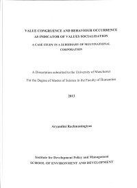 Value congruence and behavior occurrence as indicator of values socialization : a case study in a subsidiary of multinational corporation